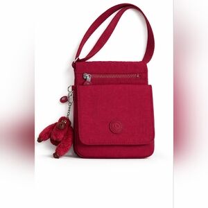 Kipling Sabian Crossbody Bag Burgundy Organizer Nylon Monkey Jilly
